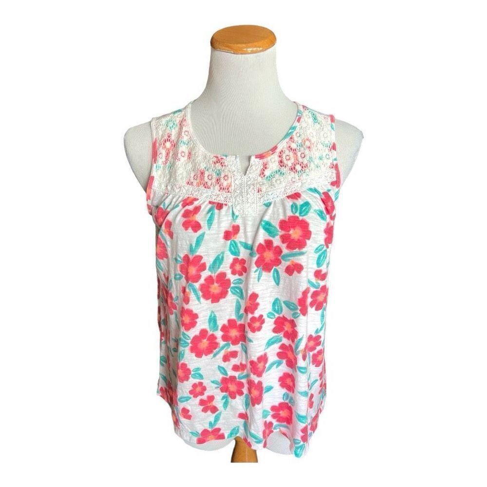 Youth Girls Arizona Jeans Co Floral Lace Detail Split Neck Sleeveless Top XXL 20